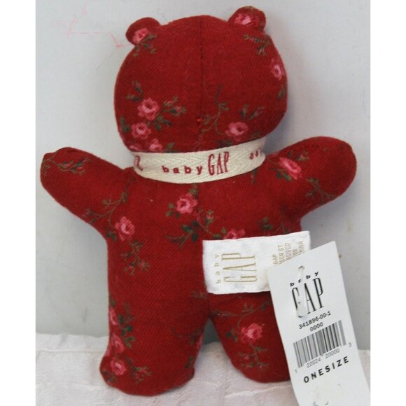 VTG 1998 Baby Gap Kids Red Rattle Bear Plush Flowers Floral Calico NEW with Tag - Picture 2 of 6
